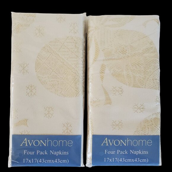Avon 4 Pack Cloth Napkins 17"x17" Gold Metallic Christmas Holidays Snowflake - Picture 1 of 5